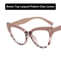 Montura de gafas de gato retro para mujer en color marrón y leopardo con lentes claras - Empalme de Café y Leopardo Lente Clara