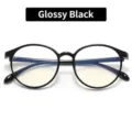 Korean style retro round anti-blue light glasses frame in glossy bright black finish - Bright Black