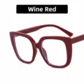 Stylish oversized wine red square frame anti-blue light blocking glasses for women SKU - Wine Red Clear Lens