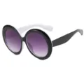 Retro oversized round sunglasses featuring black frame and purple gradient lenses - Black and White Patchwork