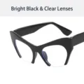Vintage-Brille in glänzendem Schwarz mit Katzenaugen-Halbrahmen und klaren Gläsern - Glänzendes Schwarz Klarsichtgläser