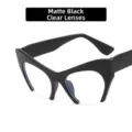 Stilvolle matte schwarze Cat-Eye-Halbrandbrille für Damen mit klaren Gläsern - Sandiges Schwarz / Klare Gläser