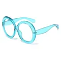 Occhiali da sole rotondi oversize retrò con montatura in plastica blu trasparente e lenti. - Montatura Blu Trasparente Lenti Trasparenti