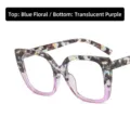 Oversized square blue tortoiseshell and purple gradient fashion eyeglasses frame - Blue Tortoise Gradient Purple Clear Lens