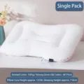 White knitted cotton massage pillow with ergonomic neck support and pink plaid trim - 45*70cm / Pink