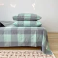 Minimalist mint green and grey plaid water-washed cotton pillowcase and bedsheet set - Grey Green Large Plaid / Single Piece