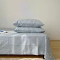 Soft blue and white checkered yarn-dyed washed cotton pillowcase set in a minimalist style - Light Blue Plaid / Single Piece