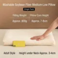 Washable soybean fiber pillow for adults with breathable texture and 7-8cm height - 48-74 Mid-Low Pillow (Approx 800g)