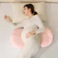 Almohada de embarazo ergonómica rosa con forma de concha de espuma viscoelástica - Con Almohadilla Pequeña de Medialuna / Rosa