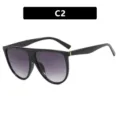 Übergroße Retro-Sonnenbrille mit flacher Oberseite, schwarzer Rahmen, lila Verlauf C2 - Metallscharnier / Glänzendes Schwarz Verlaufs-Grau (C2)