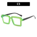 Neon green 2D animation style square frame anti-blue light glasses with black temples C5 - Fluorescent Green Black Style (TR5207)