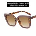 Oversized leopard print square sunglasses featuring stylish coffee gradient brown lenses - Leopard Frame Gradient Light Brown Lens