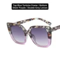 Oversized square anti-blue light glasses with patterned tortoiseshell and purple frame - Blue Tortoise Transparent Purple Gradient Grey Lens