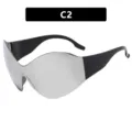 Futuristic Y2K rimless sunglasses with oversized silver mirror lens and black temples - Futuristic Style (C2) / Silver Mirrored