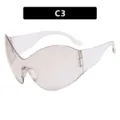 Futuristic Y2K rimless wrap-around sunglasses in light tea tint style C3 for party - Futuristic Style (C3) / Gradient Silver Mirror