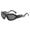 Stylish black futuristic irregular baroque punk sunglasses for cycling and streetwear - Black Frame Black Grey Lens