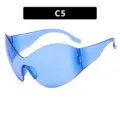 Futuristic blue Y2K wrap-around sunglasses with frameless design for fashion party - Blue