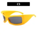 Trendige gelbe Oversize-Radsport-Sonnenbrille mit dunklen Gläsern für Outdoor-Sport, Modell C5 - Gelber Rahmen Graue Gläser