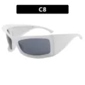Sportliche Oversized-Sonnenbrille mit weißem Rahmen und grauen Gläsern, Modell C8 - Weißer Rahmen Graue Gläser