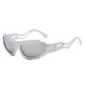 Futuristic silver irregular sunglasses with white mirrored lenses for punk styling - Silver Frame Silver Mirrored Lens