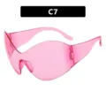 Futuristic Y2K pink rimless shield sunglasses for party and dance rave outfits C7 - Pink