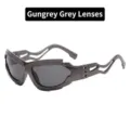Futuristic punk style sunglasses featuring gunmetal grey frames and dark grey lenses - Gunmetal Grey Lens