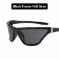 Y2K trendy wrap around sporty sunglasses with glossy black frame and solid grey lenses - PC Lens / Black Frame Full Grey