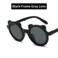 Stilvolle, faltbare Bärenohr-Kindersonnenbrille mit schwarzem Rahmen und grauen Gläsern - Bären-Rundrahmen Kinder Faltbarer Stil (350) / Schwarzer Rahmen Graue Gläser