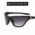 Stylish Y2K wrap sunglasses featuring a glossy black frame and gradient grey lenses - PC Lens / Black Frame Dual Grey