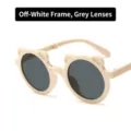 Bärenförmige Falt-Sonnenbrille für Kinder in Cremeweiß mit grauen Gläsern - Bären-Rundrahmen Kinder Faltbarer Stil (350) / Cremeweiß Grau Gläser