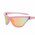 Trendy Y2K sporty pink frame sunglasses featuring vibrant red iridescent gradient lenses - PC Lens / Pink Frame / Red Mirror