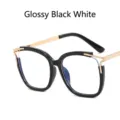 Stylish retro square cat-eye anti-blue light eyeglass frames in polished bright black - Anti-Blue Light Plain Lens / Bright Black