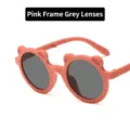 Faltbare Bären-Kindersonnenbrille mit orangefarbenem Rahmen und grauen Gläsern - Bären-Rundrahmen Kinder Faltbarer Stil (350) / Oranger Rahmen Graue Gläser