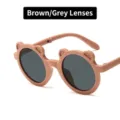 Süße faltbare Kinder-Sonnenbrille in Bärenform mit braunem Rahmen und grauen Gläsern. - Bären-Rundrahmen Kinder Faltbarer Stil (350) / Kaffee Rahmen Graue Gläser
