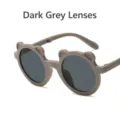 Dunkelgraue faltbare Bärenohr-Sonnenbrille für Kinder mit sicherem UV-Schutz-Schutz - Bären-Rundrahmen Kinder Faltbarer Stil (350) / Dunkelgrauer Rahmen Graues Glas