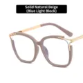 Modern cat-eye anti-blue light glasses frames with a solid creamy white finish and gold trim - Anti-Blue Light Plain Lens / Off White