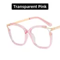 Stylish transparent pink cat-eye glasses frame with anti-blue light lenses and metal temples - Anti-Blue Light Plain Lens / Transparent Pink