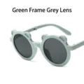 Stilvolle Kinder-Bären-Sonnenbrille zum Falten mit grünem Rahmen und grauen Gläsern - Bären-Rundrahmen Kinder Faltbarer Stil (350) / Grüner Rahmen Graue Gläser