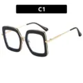 Stylish black and gold oversized square anti-blue light eyewear frame in style C1 - European Large Square Frame (C1) / Bright Black / Anti blue light