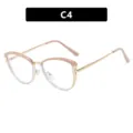 Elegant cat-eye glasses frame in beige and gold metal finish, anti-blue light lenses C4 variant - Pink & Transparent (C4) / TR90 Anti-Blue Light