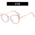 Fashionable pink cat-eye glasses frame with gold metal temples and blue light blocking lenses - Pink (C10) / TR90 Anti-Blue Light