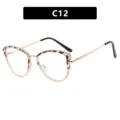 Stylish pink leopard cat-eye blue light blocking glasses frame with gold metal arms - Gradient Tea Tortoise (C12) / TR90 Anti-Blue Light
