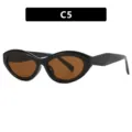 Modieuze kleine ovale cat-eye zonnebril met zwart frame en bruine glazen model C5 - Glanzend Zwart Thee Lens