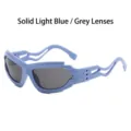 Futuristic irregular punk style sunglasses with light blue frames and grey lenses for cycling - Solid Blue / Grey Lenses