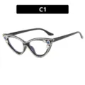 Vintage σκελετός γυαλιών cat-eye με μπλε και λευκά στρας, κωδικός SKU C1 - Στυλ Cat Eye με Στρας (C1) / Φωτεινό Μαύρο