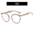 Retro bril met rond groot montuur in nude en goud met blauwlichtfilter - TR90 + Blauw Licht Filter Lens / Beige Koffie (C2)