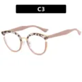 Stijlvol rond cat-eye brilmontuur met blauw licht filter in roze en luipaard - TR90 + Blauw Licht Filter Lens / Roze Schildpad Splice (C3)