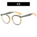 Oversized rond anti-blauw licht brilmontuur met C5 grijs en oranje kleurverloop effect - TR90 + Blauw Licht Filter Lens / Grijs Geel Schildpad Splice (C5)