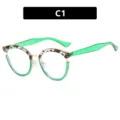Stijlvolle groene ronde blauwlichtbril met een trendy luipaardprint afwerking C1 - TR90 + Blauw Licht Filter Lens / Schildpad Groen Splice (C6)