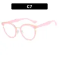 Retro oversized roze rond brilmontuur met gouden accenten en anti-blauw licht lenzen - TR90 + Blauw Licht Filter Lens / Jelly Roze (C7)